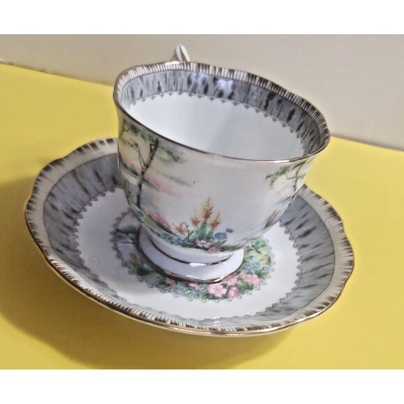 Vintage Royal Albert Silver Birch pattern Cup & Saucer Set - Picture 2 of 9